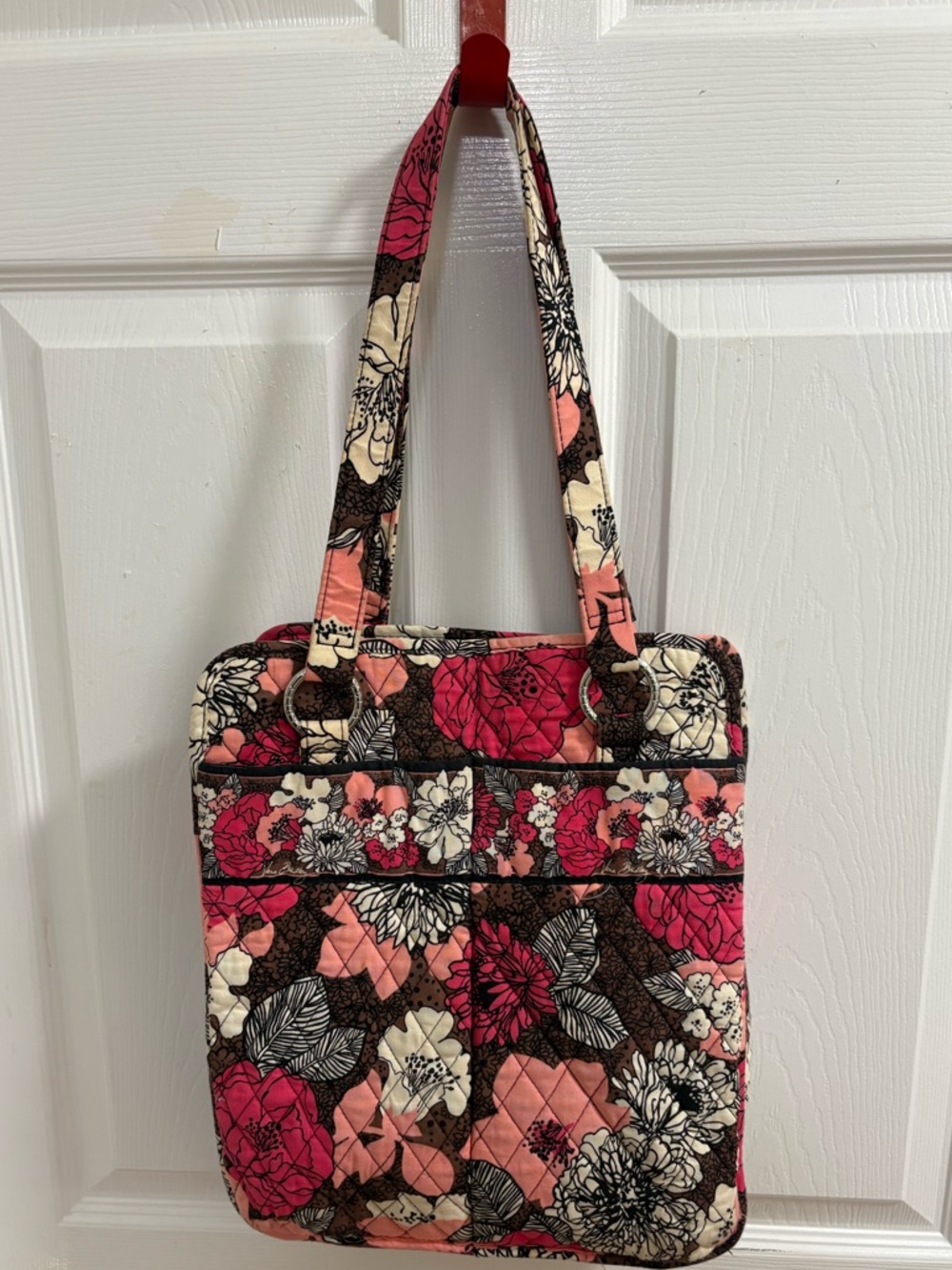 Vera Bradley quilted cotton shoulder tote bag in the retired Mocha Rouge pattern